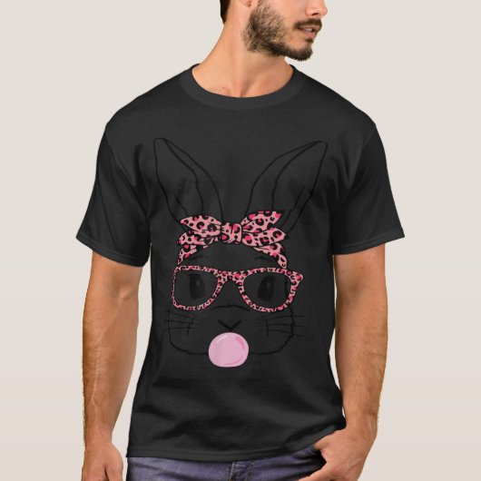 Bunny Face Pink Leopard Glasses Bubblegum Easter D T-Shirt (Vorderseite)