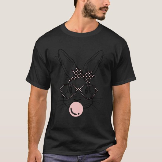 Bunny Face Polka Dots Glasses Bubble Gum Easter Da T-Shirt (Vorderseite)