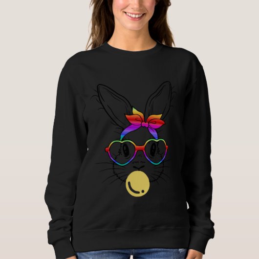 Bunny Face Rainbow Glasses Bubble Gum Easter Day Sweatshirt (Vorderseite)
