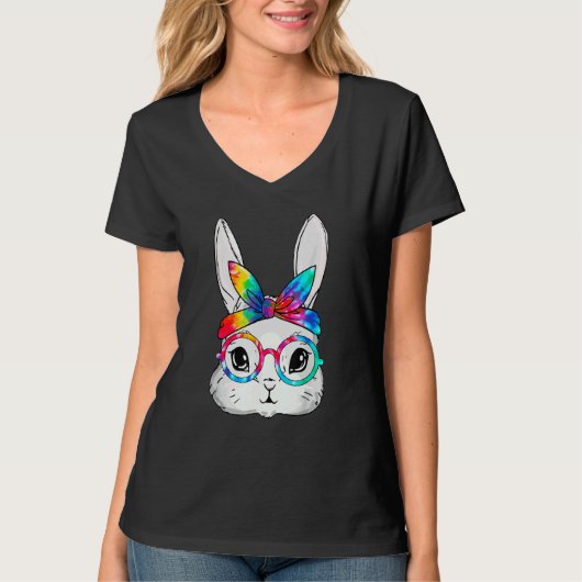 Bunny Face Sonnenbrille Gefärbte Krawatte Brille H T-Shirt (Vorderseite)