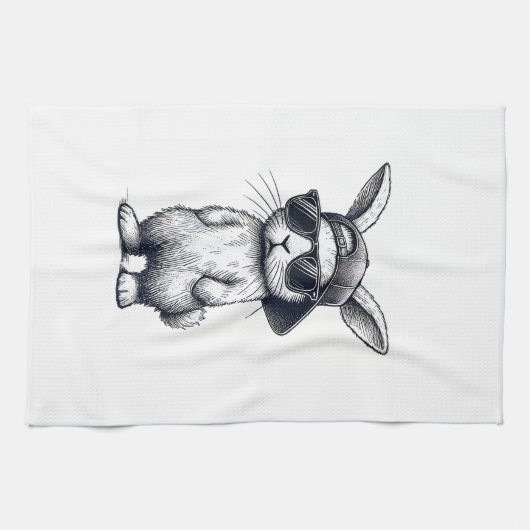Bunny Face with Sunglasses Cap Easter Day for Boys Geschirrtuch (Horizontal)