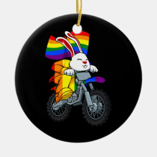 Bunny fährt Motorrad LGBT Q Regenbogenflagge Gay Keramik Ornament