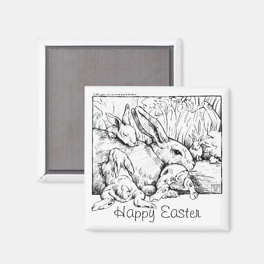 Bunny Family Happy Ostermagnet Magnet (Vorderseite/Rückseite)