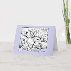 Bunny Family Oaster Card, blau Feiertagskarte