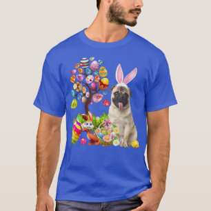 Bunny Fawn Mops Hund Hund Happy Ostereier Bäume T-Shirt