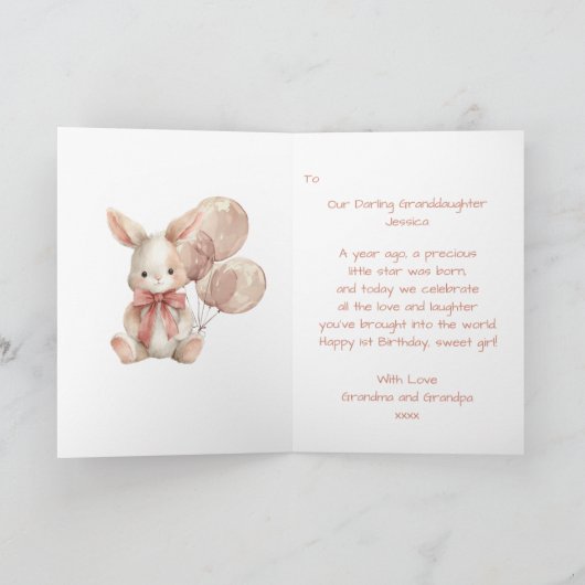 Bunny First Birthday Karte (Innenseite)
