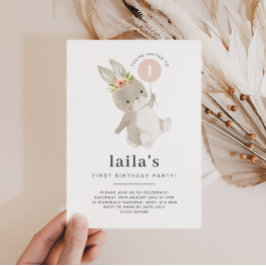 Bunny First Geburtstag Einladung Pink Ballon