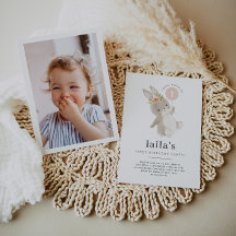 Bunny First Geburtstag Foto Einladung Pink Ballon