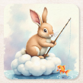 Bunny Fishing from a Cloud Rechteckiger Pappuntersetzer