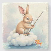 Bunny Fishing from a Cloud Steinuntersetzer (Vorderseite)