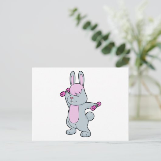 Bunny Fitness Dumbell Postkarte (Stehend Vorderseite)