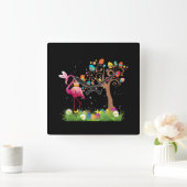 Bunny Flamingo Easter 2021 | Cute Flamingo Lovers Quadratische Wanduhr (Zuhause)