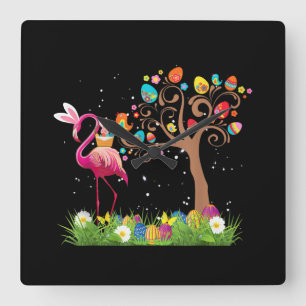 Bunny Flamingo Easter 2021 Cute Flamingo Lovers Quadratische Wanduhr
