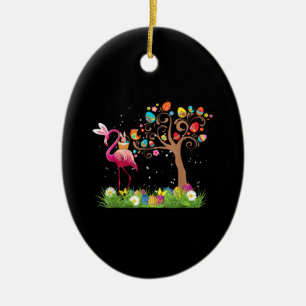 Bunny Flamingo Oster 2021   Niedliche Flamingo Lie Keramik Ornament