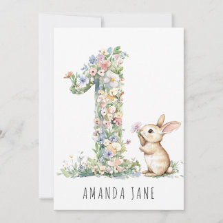 Bunny Floral 1. Geburtstag Einladung