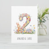 Bunny Floral 2. Geburtstag Einladung (Stehend Vorderseite)