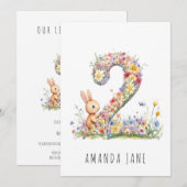 Bunny Floral 2. Geburtstag Einladung (Vorne/Hinten)