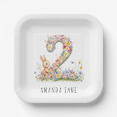 Bunny Floral 2nd Birthday Pappteller (Vorderseite)