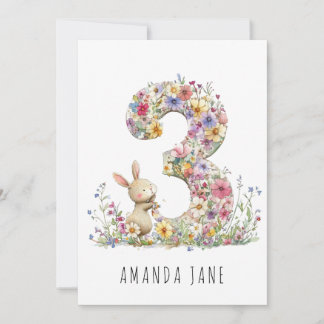 Bunny Floral 3. Geburtstag Einladung