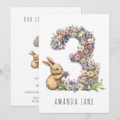 Bunny Floral 3. Geburtstag Einladung (Vorne/Hinten)