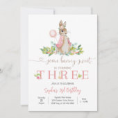 Bunny Floral 3rd Birthday Invitation Einladung (Vorderseite)