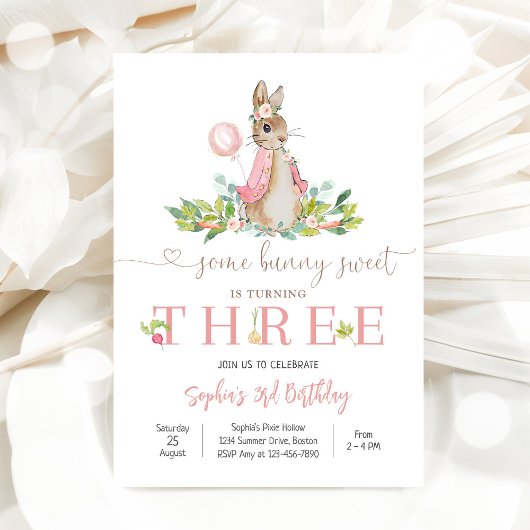 Bunny Floral 3rd Birthday Invitation Einladung