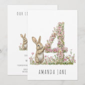Bunny Floral 4. Geburtstag Einladung (Vorne/Hinten)