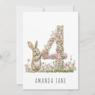 Bunny Floral 4. Geburtstag Einladung