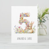 Bunny Floral 5. Geburtstag Einladung (Stehend Vorderseite)