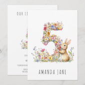 Bunny Floral 5. Geburtstag Einladung (Vorne/Hinten)
