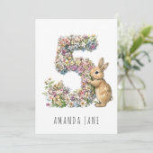 Bunny Floral 5. Geburtstag Einladung (Stehend Vorderseite)