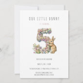 Bunny Floral 5. Geburtstag Einladung (Rückseite)