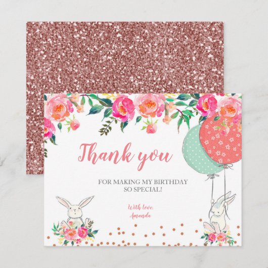 Bunny Floral Danke Karte (Vorne/Hinten)