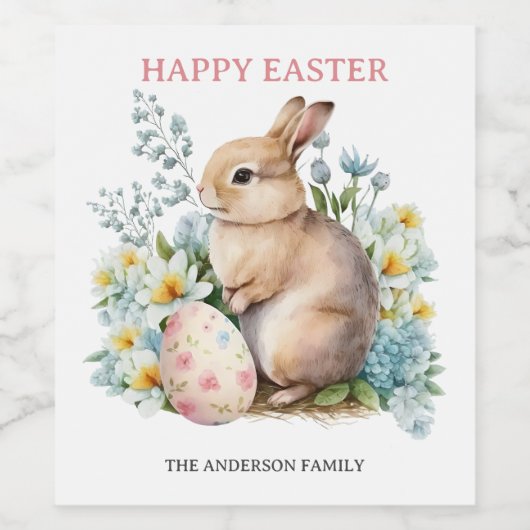 Bunny & Floral Egg Weinetikett (Einzelnes Label)