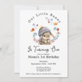 Bunny Floral First Birthday Invitation Einladung (Vorderseite)