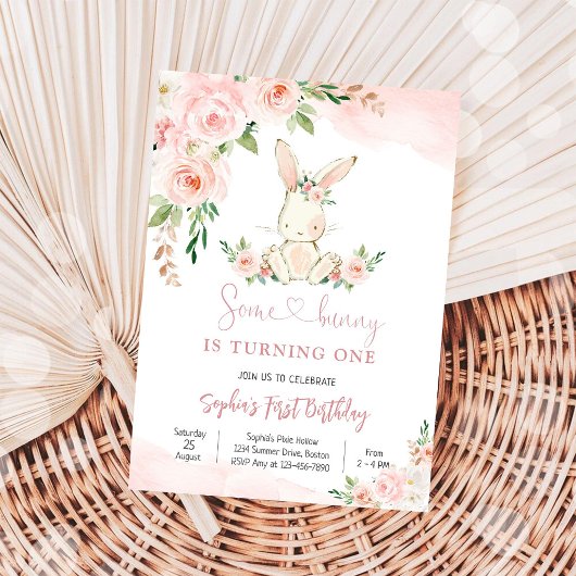 Bunny Floral First Birthday Invitation Einladung