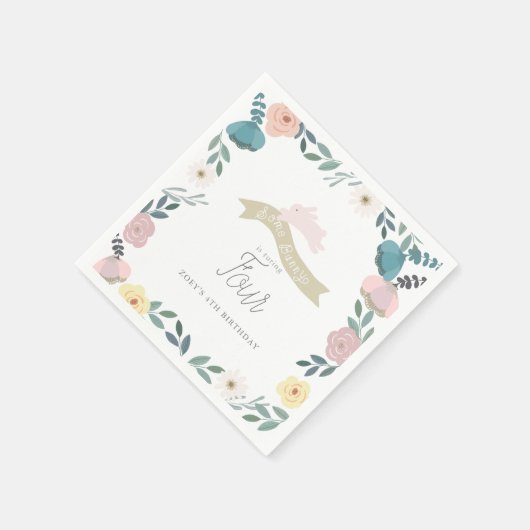 Bunny Floral Garden Girl Birthday White Serviette (Ecke)