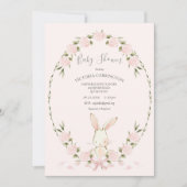 Bunny Floral Hydrangeas Pink Girl Baby Shower Einladung (Vorderseite)