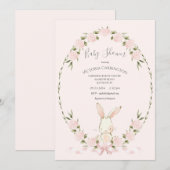 Bunny Floral Hydrangeas Pink Girl Baby Shower Einladung (Vorne/Hinten)
