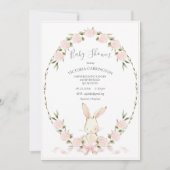 Bunny Floral Hydrangeas Pink Girl Baby Shower Einladung (Vorderseite)