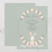 Bunny Floral Hydrangeas Sage Girl Baby Shower Einladung (Vorne/Hinten)
