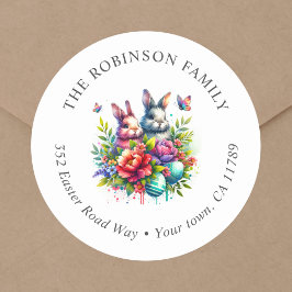 Bunny Floral Osterfest Rücksendeadresse Runder Aufkleber