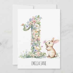 Bunny Floral Watercolor 1. Geburtstag Einladung