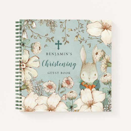 Bunny Foliage Christening Alternate Guest Book Notizblock (Vorderseite)