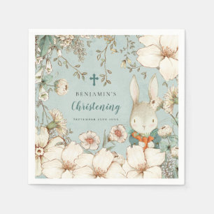 Bunny Foliage Christening Taufen Name Powder Blue Serviette