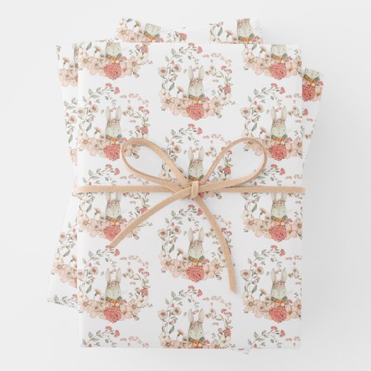 Bunny Foliage Florals Pattern Baby Girl Geschenkpapier Set (Beispiel)