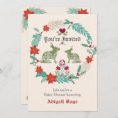 Bunny Folk Art Wreath Winter Neutral Baby Dusche Einladung (Vorne/Hinten)