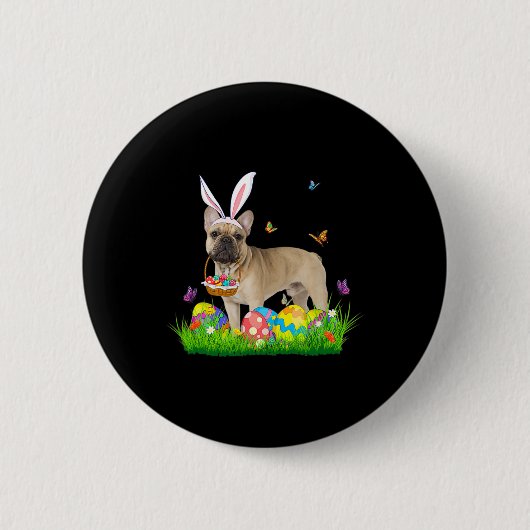 Bunny French Bulldog mit Eierkörbchen Osterhuntin Button (Vorderseite)