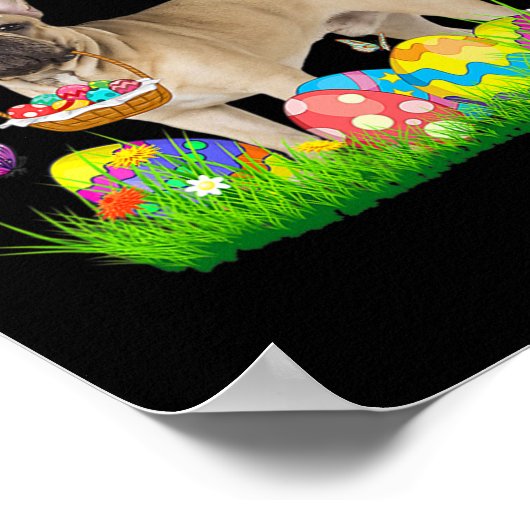 Bunny French Bulldog mit Eierkörbchen Osterhuntin Poster (Ecke)