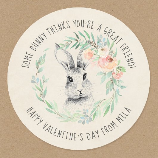 Bunny Friend Kids Classroom Valentine's Day Party Runder Aufkleber